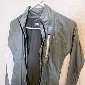 Marmot Lightweight Windbreaker Jacket Size Medium Gray White Hiking